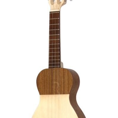 Ukulele de madeira de dois tons com 12 trastes e afinadores brancos