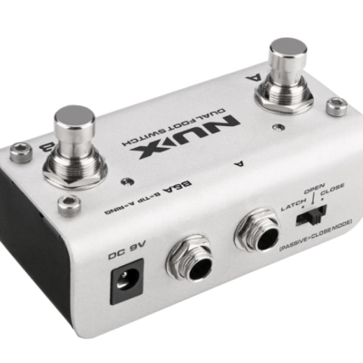 Pedal de controlador musical metálico prateado Aulux Dual Foot Edition com botões e entradas