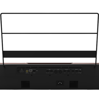 Teclado profissional preto KORG Pa700 com suporte para partituras e texto branco