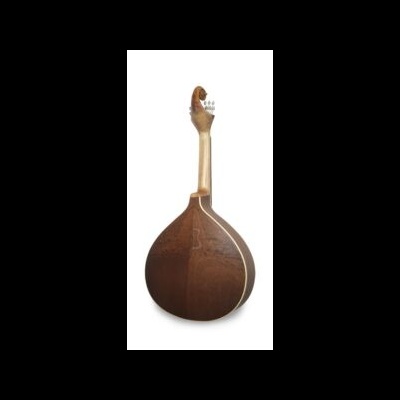 Instrumento musical de madeira tipo bandolim com corpo arredondado castanho e braço claro