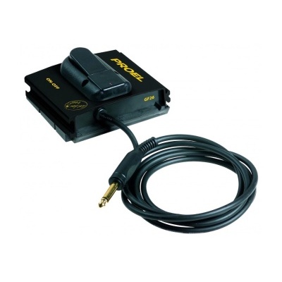 Pedal de efeito musical preto PROEL GF26 com cabo e ficha jack dourada