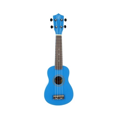 Ukelele azul de madeira com braço castanho