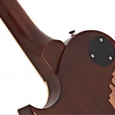 Traseira de guitarra elétrica castanha com compartimento preto aparafusado