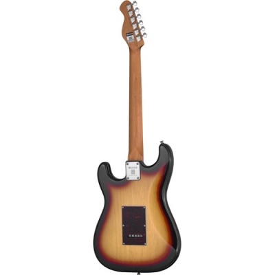 Guitarra elétrica vista de trás com acabamento sunburst