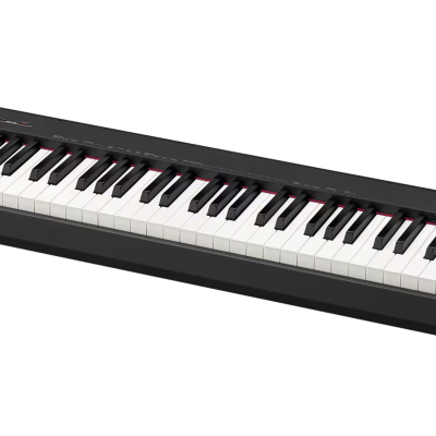Piano digital preto com 88 teclas em fundo branco