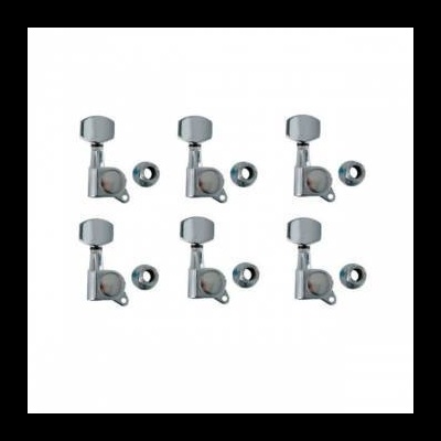 Conjunto de seis mecânicas cromadas para guitarra com rosetas