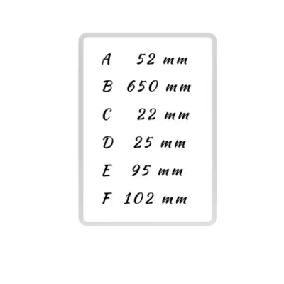 Placa branca com texto manuscrito e medições em milímetros