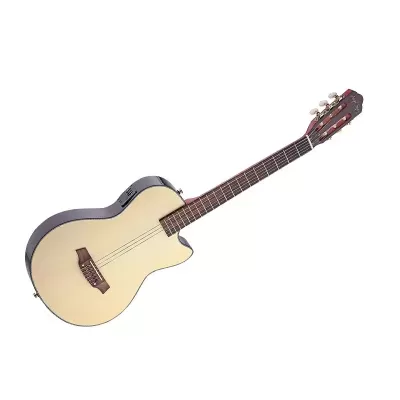 Guitarra acústica claro e escuro com seis cordas e tarraxas prateadas e vermelhas