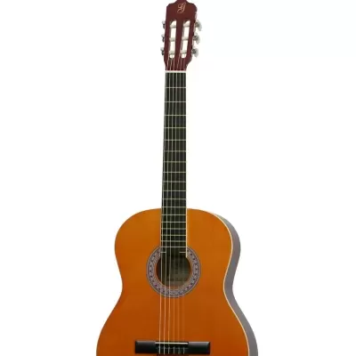 Guitarra clássica de madeira castanha com seis cordas