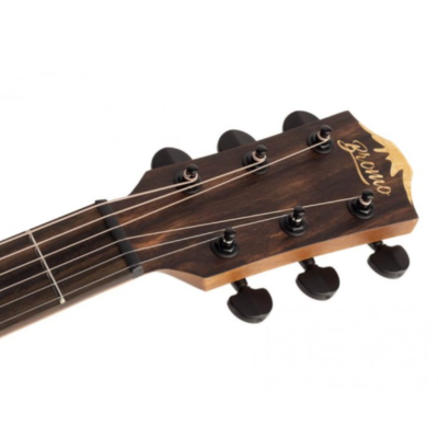 Cabeça de guitarra acústica em madeira com o logotipo Bruno