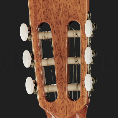 Cabeça de guitarra clássica em madeira com tarraxas brancas e douradas