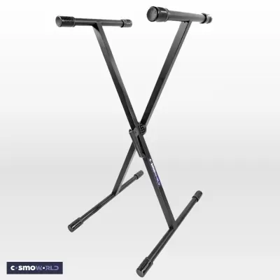 Suporte para teclado preto em formato X com texto COSMOWORLD