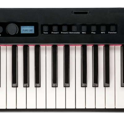 Teclado de piano digital preto OGAN com botões e ecrã azul