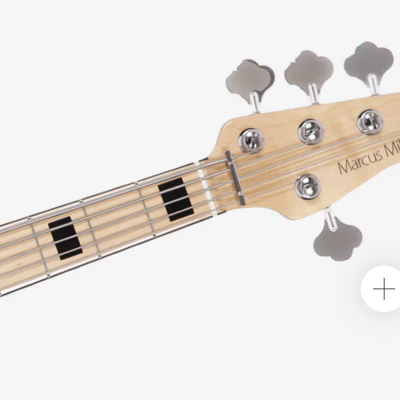 Cabeça e parte do braço de guitarra ou baixo elétrico com madeira clara e tarraxas cromadas