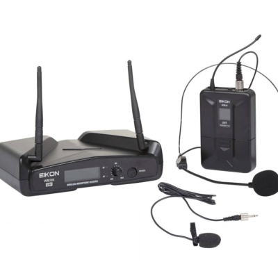 Sistema microfone sem fios EKON preto com receptor, transmissores e microfones
