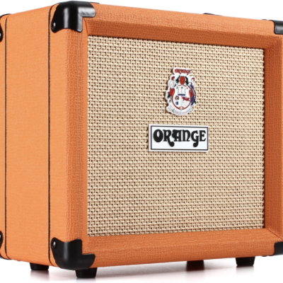 Amplificador Orange laranja com tela bege e protetores pretos