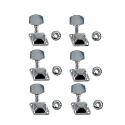 Seis tarraxas cromadas para guitarra trapezoidais com tufos circulares