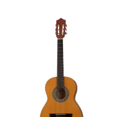 Guitarra clássica de madeira clara com seis cordas