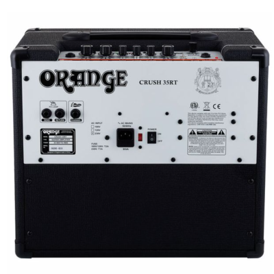 Amplificador para guitarra Orange Crush 35RT preto e branco com painel de controlo e botões