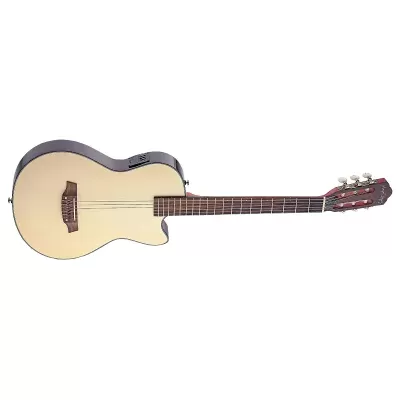 Guitarra acústica de corpo recortado de cor clara e escura