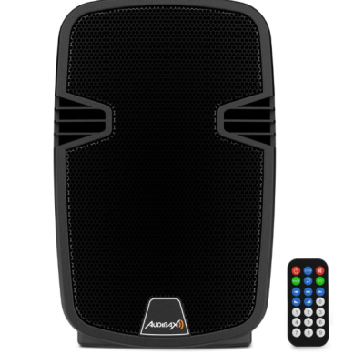Coluna de som preta Audibax com comando remoto