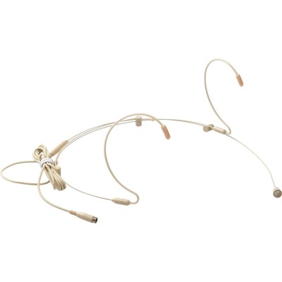 Microfone de cabeça bege com cabo e conector