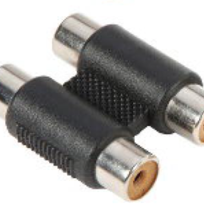 Adaptadores RCA fêmea a RCA fêmea com corpo preto e extremidades metálicas