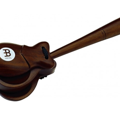 Chocalho de percussão de madeira castanha escura com etiqueta MEINL