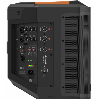 Coluna de som preta Audibax Roto 20 GO com painel de controlo lateral e várias entradas