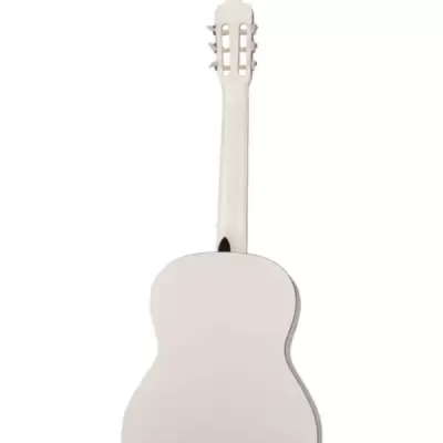 Guitarra clássica branca vista de trás