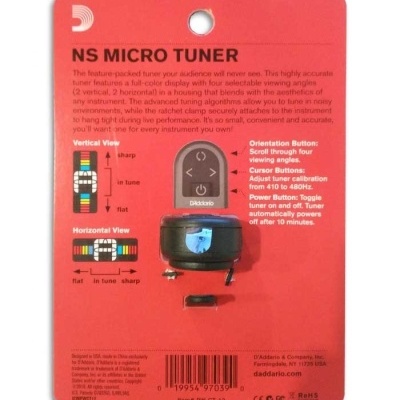 Afinador digital NS Micro Tuner em embalagem vermelha da DAddario