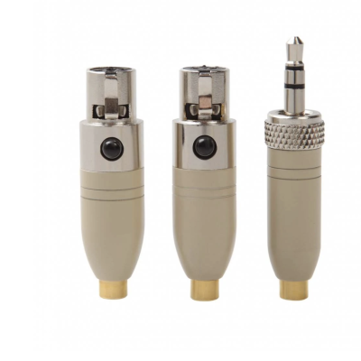 Conectores adaptadores de áudio em metal prateado e bege