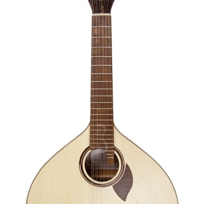 Cítara de madeira clara com braço e cabeça em madeira escura