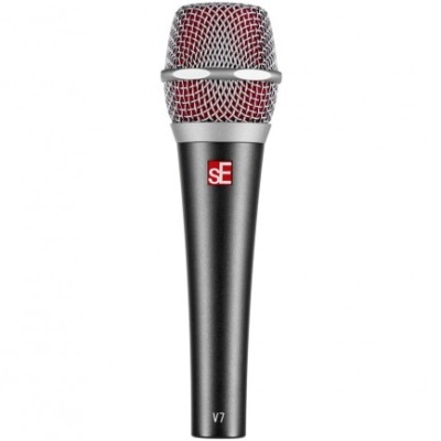 Microfone de mão sE V7 cinzento com grelha metálica vermelha