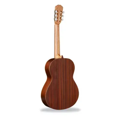 Guitarra clássica de madeira castanha vista de trás
