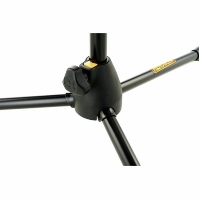 Tripé preto metálico com parafuso de aperto e botão amarelo