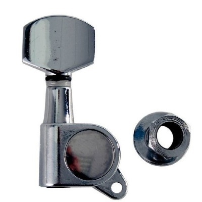 Afinador de guitarra em metal cromado com botão de ajuste e rosca