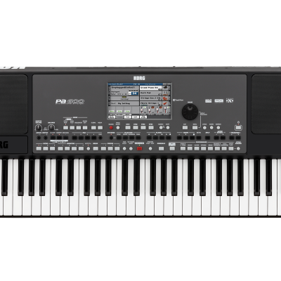 Teclado musical KORG PA600 preto com ecrã e botões