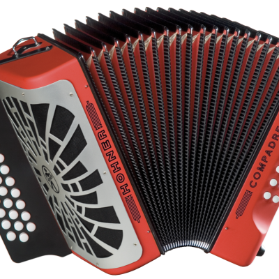 Acordeão vermelho e preto HOHNER COMPADRE com botões brancos