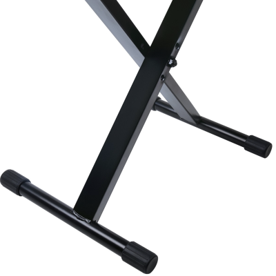 Base metálica preta com tampas de borracha nos pés sobre fundo branco