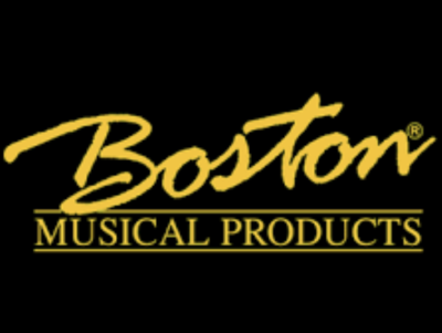 Logótipo Boston Musical Products amarelo em fundo preto