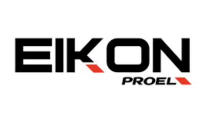 Logótipo EIKON PROEL em preto e vermelho sobre fundo branco
