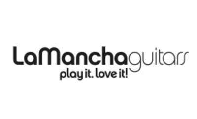 Logótipo LaMancha guitars com o slogan play it. love it!