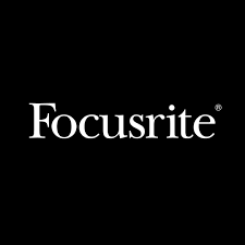 Logotipo da marca Focusrite em texto branco sobre fundo preto