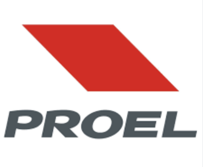 Logótipo PROEL com forma vermelha e texto cinzento