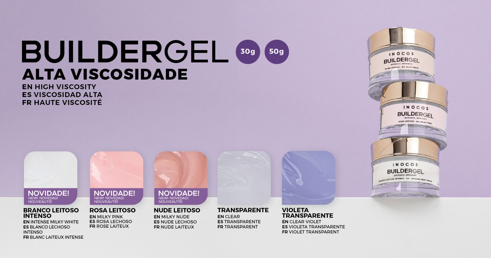 Conhece as 3 novas cores leitosas de Builder Gel INOCOS de Alta Viscosidade!