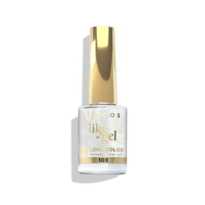 Verniz de unhas Inocos Like Gel com tampa dourada e líquido branco perolado