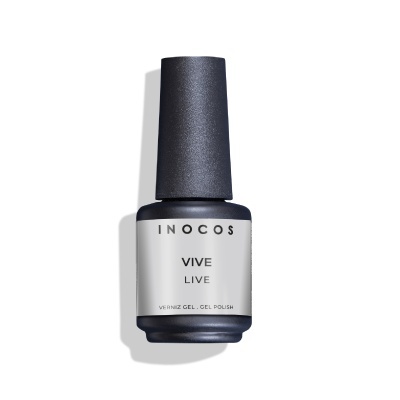 Frasco de verniz gel preto mate com rótulo branco
