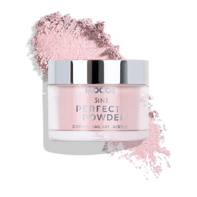 Pó para unhas rosa claro INOCOS 3IN1 PERFECT POWDER em frasco com tampa prateada