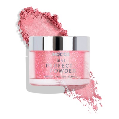 Pó rosa cintilante para unhas em frasco com tampa prateada